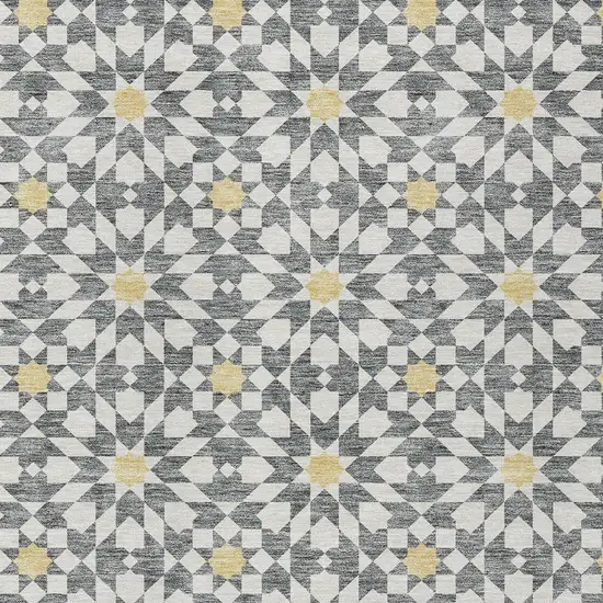 Gray Ivory And Gold Floral Medallion Washable Indoor Outdoor Area Rug Photo 5