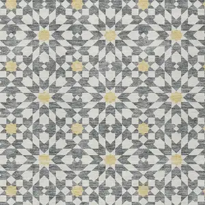 Photo of Gray Ivory And Gold Floral Medallion Washable Indoor Outdoor Area Rug