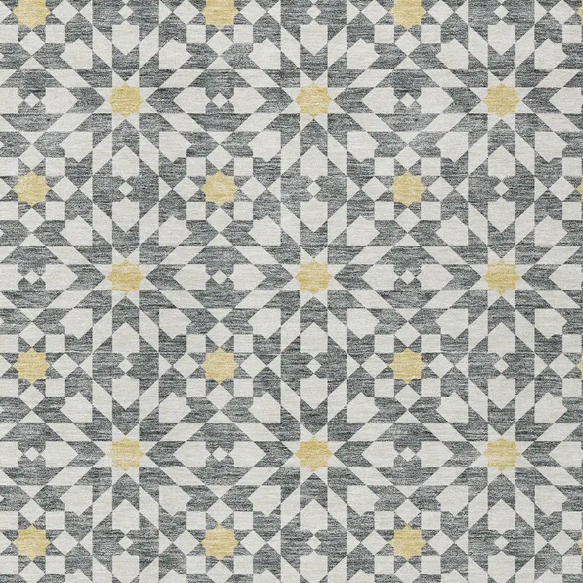 Gray Ivory And Gold Floral Medallion Washable Indoor Outdoor Area Rug Photo 5