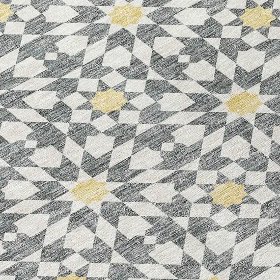 Gray Ivory And Gold Floral Medallion Washable Indoor Outdoor Area Rug Photo 4