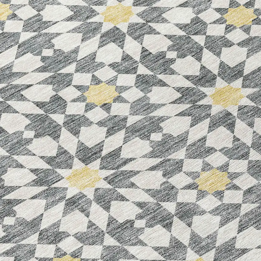 Gray Ivory And Gold Floral Medallion Washable Indoor Outdoor Area Rug Photo 4