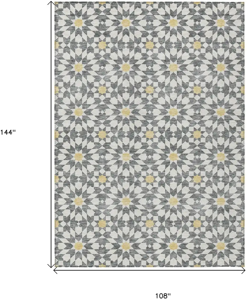 Gray Ivory And Gold Floral Medallion Washable Indoor Outdoor Area Rug Photo 8