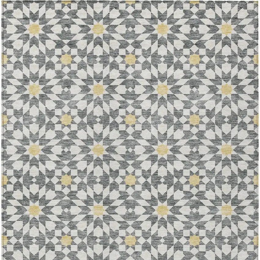 Gray Ivory And Gold Floral Medallion Washable Indoor Outdoor Area Rug Photo 5