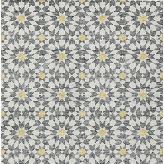 Gray Ivory And Gold Floral Medallion Washable Indoor Outdoor Area Rug Photo 6