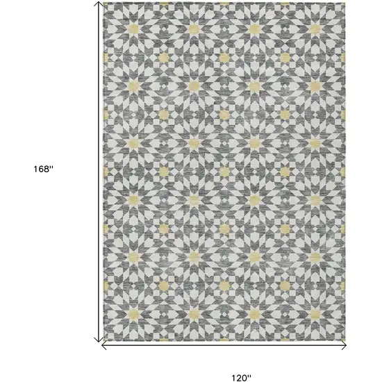 Gray Ivory And Gold Floral Medallion Washable Indoor Outdoor Area Rug Photo 8