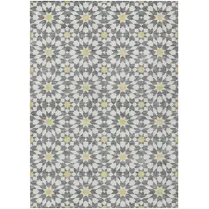 Photo of Gray Ivory And Gold Floral Medallion Washable Indoor Outdoor Area Rug