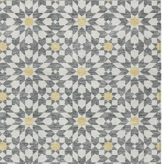 Gray Ivory And Gold Floral Medallion Washable Indoor Outdoor Area Rug Photo 5