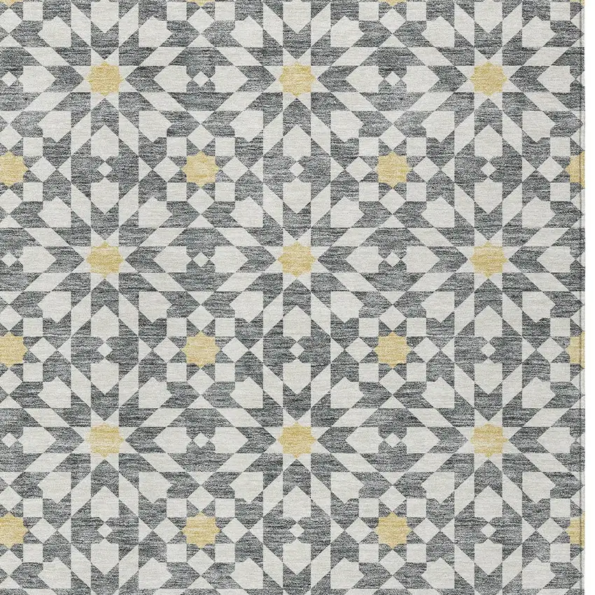 Gray Ivory And Gold Floral Medallion Washable Indoor Outdoor Area Rug Photo 5