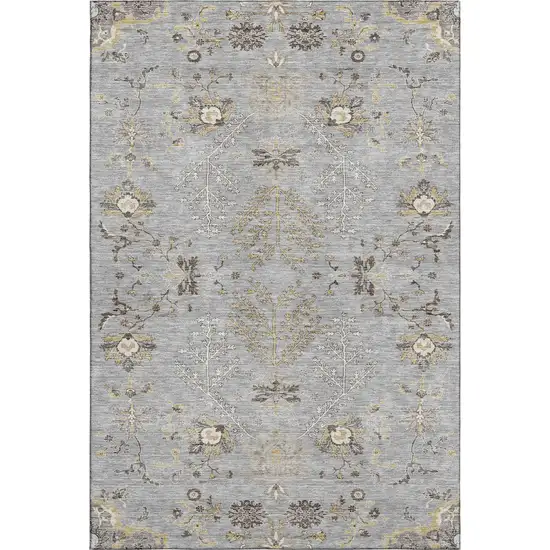 Gray Ivory And Gold Floral Washable Area Rug With UV Protection Photo 5