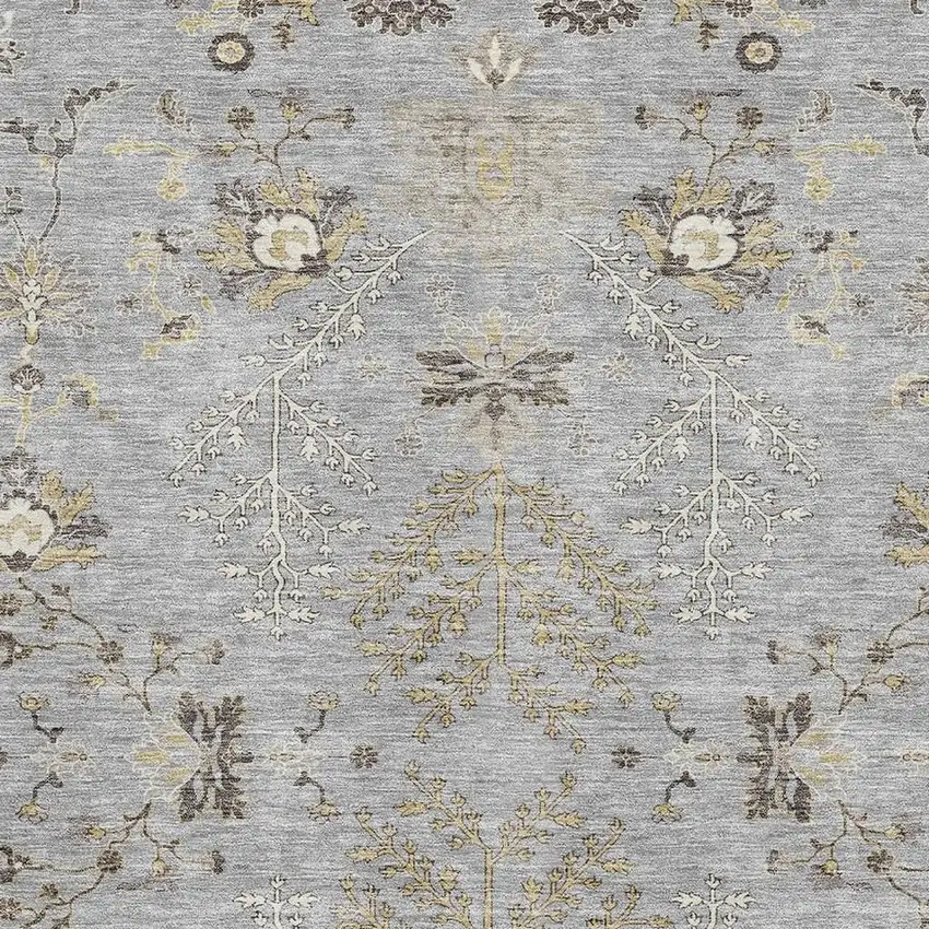 Gray Ivory And Gold Floral Washable Area Rug With UV Protection Photo 4