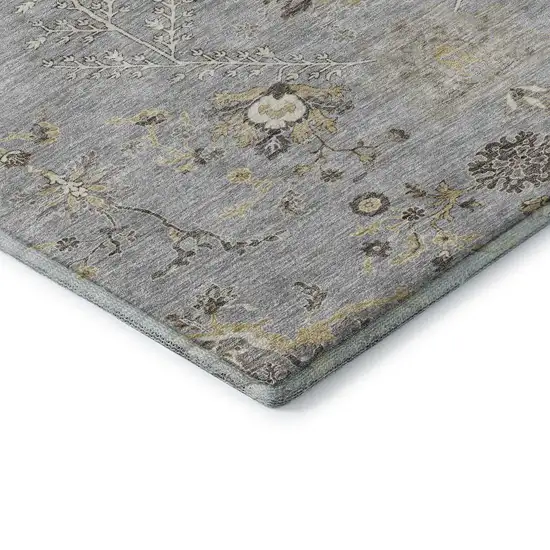 Gray Ivory And Gold Floral Washable Area Rug With UV Protection Photo 8