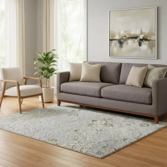 Gray Ivory And Gold Floral Washable Area Rug With UV Protection Photo 2