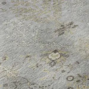 Photo of Gray Ivory And Gold Floral Washable Area Rug With UV Protection