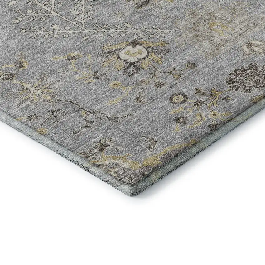 Gray Ivory And Gold Floral Washable Area Rug With UV Protection Photo 8