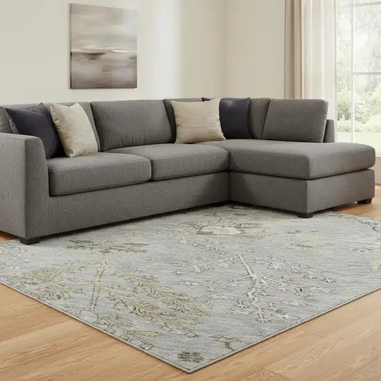 Gray Ivory And Gold Floral Washable Area Rug With UV Protection Photo 2