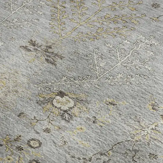 Gray Ivory And Gold Floral Washable Area Rug With UV Protection Photo 3