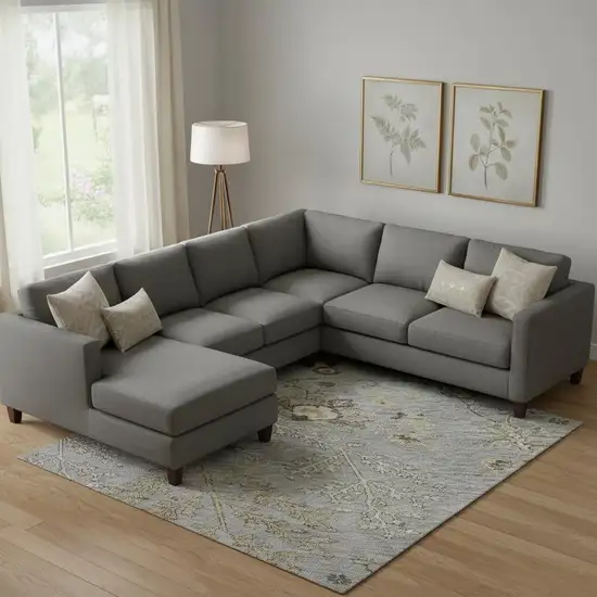 Gray Ivory And Gold Floral Washable Area Rug With UV Protection Photo 2