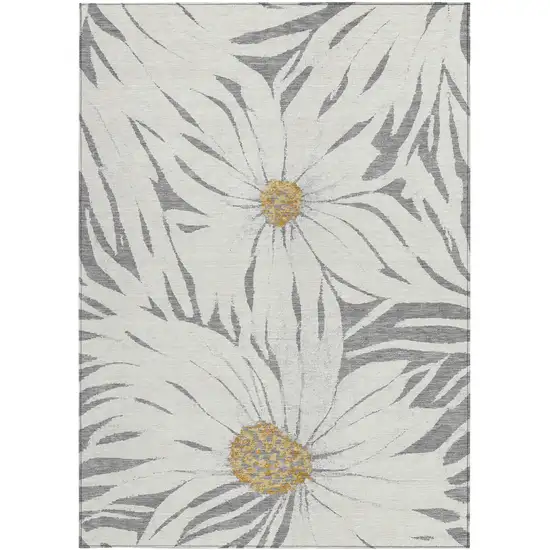 Gray Ivory And Gold Floral Washable Indoor Outdoor Area Rug Photo 5