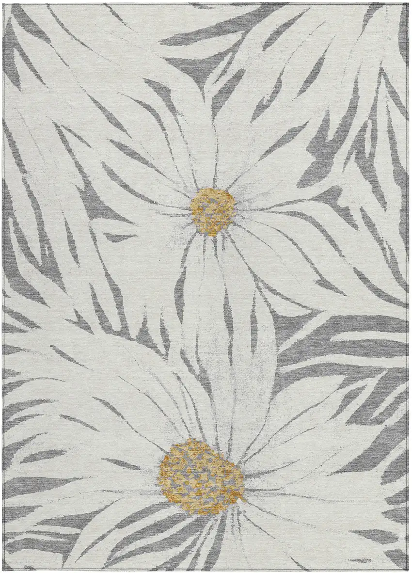 Gray Ivory And Gold Floral Washable Indoor Outdoor Area Rug Photo 5