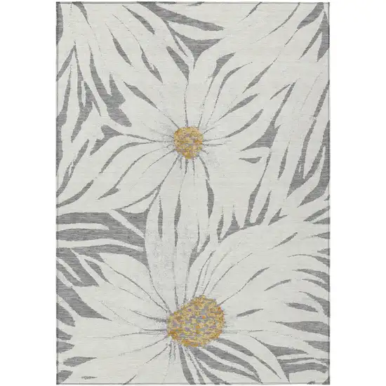 Gray Ivory And Gold Floral Washable Indoor Outdoor Area Rug Photo 2