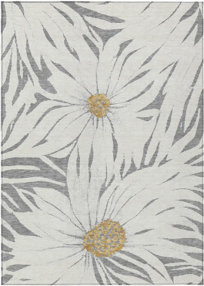Gray Ivory And Gold Floral Washable Indoor Outdoor Area Rug Photo 2