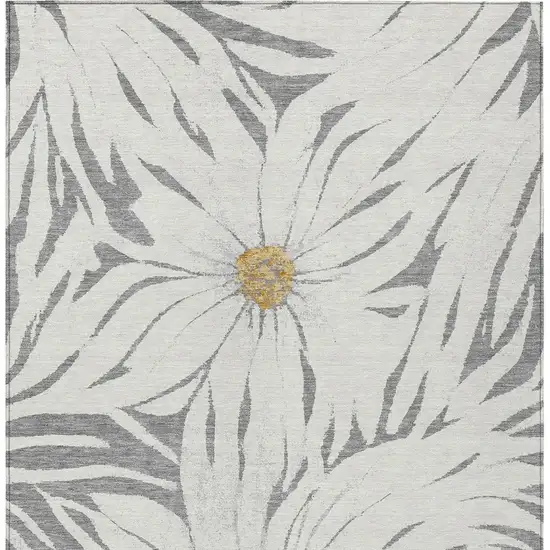 Gray Ivory And Gold Floral Washable Indoor Outdoor Area Rug Photo 4