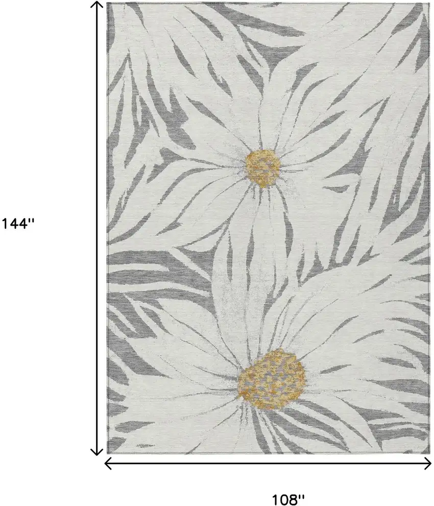 Gray Ivory And Gold Floral Washable Indoor Outdoor Area Rug Photo 3