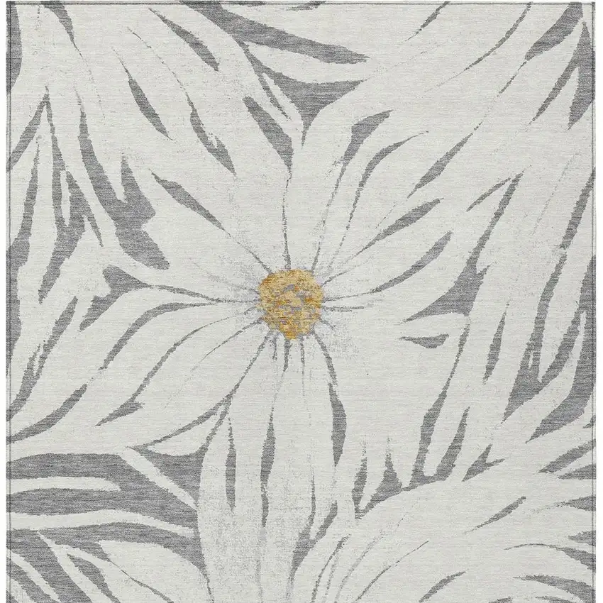 Gray Ivory And Gold Floral Washable Indoor Outdoor Area Rug Photo 2