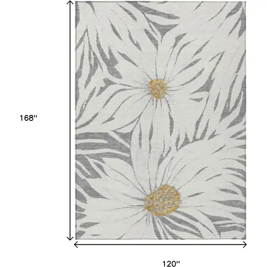 Gray Ivory And Gold Floral Washable Indoor Outdoor Area Rug Photo 3