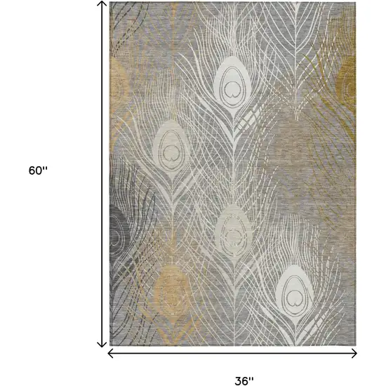 Gray Ivory And Gold Floral Washable Indoor Outdoor Area Rug Photo 3