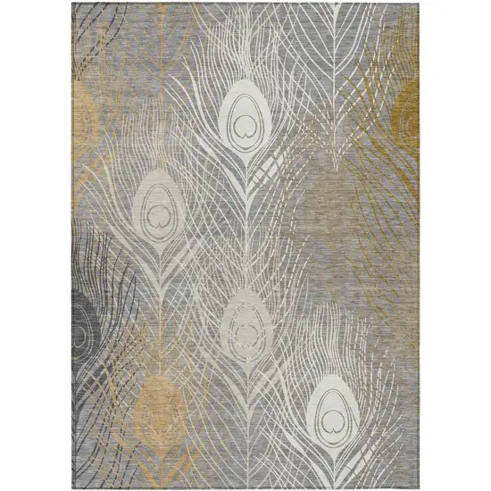 Gray Ivory And Gold Floral Washable Indoor Outdoor Area Rug Photo 2