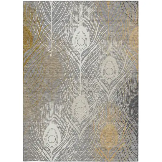 Gray Ivory And Gold Floral Washable Indoor Outdoor Area Rug Photo 3