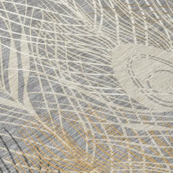 Gray Ivory And Gold Floral Washable Indoor Outdoor Area Rug Photo 6