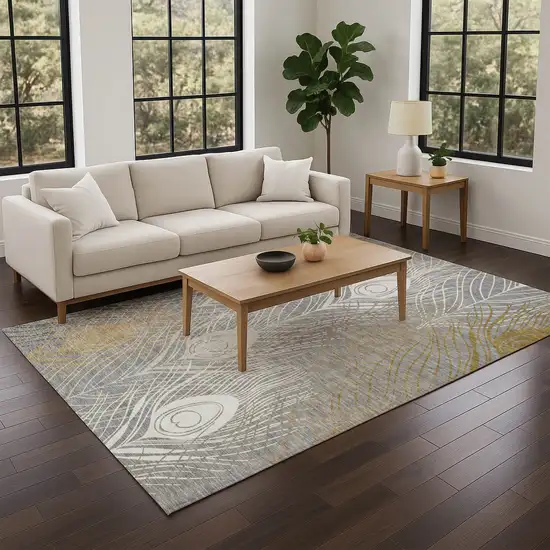 Gray Ivory And Gold Floral Washable Indoor Outdoor Area Rug Photo 8