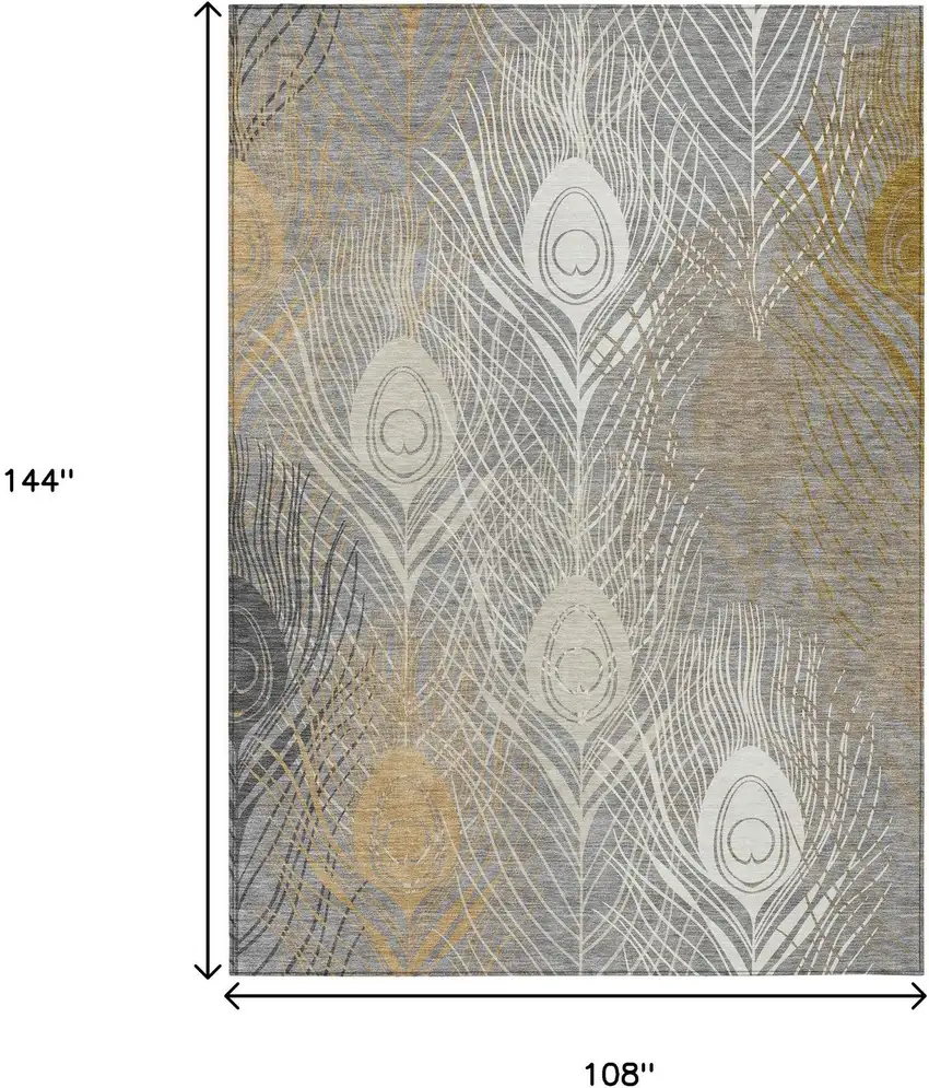 Gray Ivory And Gold Floral Washable Indoor Outdoor Area Rug Photo 4
