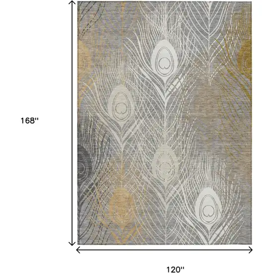 Gray Ivory And Gold Floral Washable Indoor Outdoor Area Rug Photo 3
