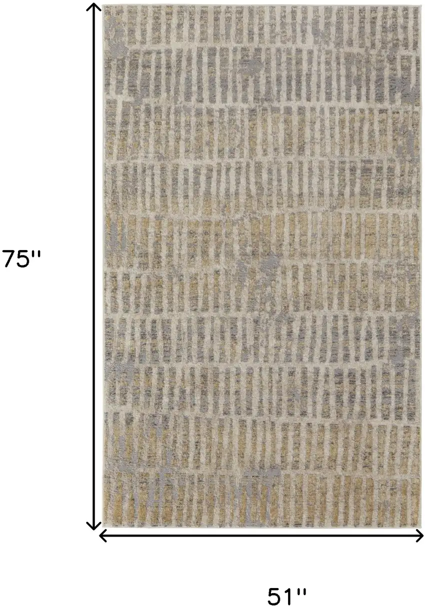 Gray Ivory And Gold Geometric Power Loom Distressed Area Rug Photo 10
