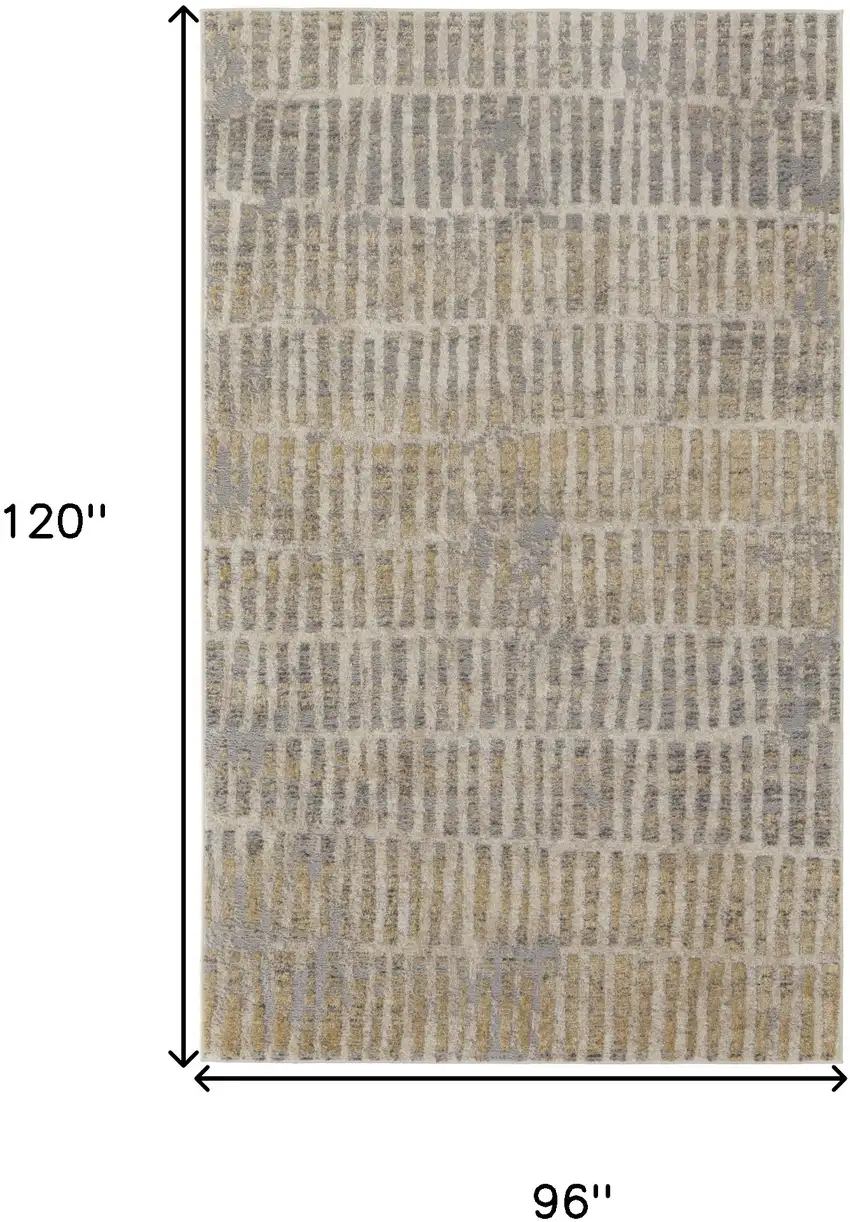 Gray Ivory And Gold Geometric Power Loom Distressed Area Rug Photo 10