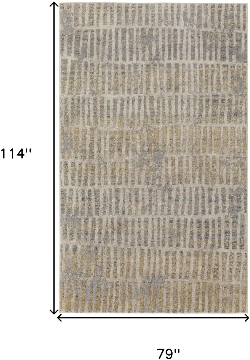Gray Ivory And Gold Geometric Power Loom Distressed Area Rug Photo 10