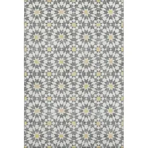 Photo of Gray Ivory And Gold Geometric Washable Area Rug With UV Protection