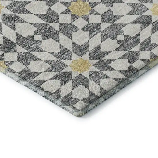 Gray Ivory And Gold Geometric Washable Area Rug With UV Protection Photo 8