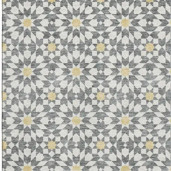Gray Ivory And Gold Geometric Washable Area Rug With UV Protection Photo 3