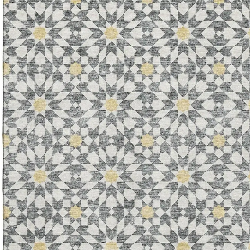Gray Ivory And Gold Geometric Washable Area Rug With UV Protection Photo 3