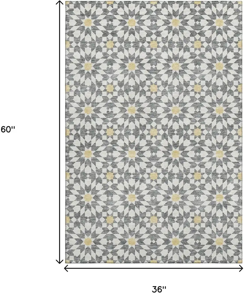 Gray Ivory And Gold Geometric Washable Area Rug With UV Protection Photo 3