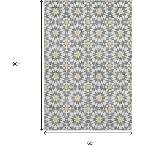 Gray Ivory And Gold Geometric Washable Area Rug With UV Protection Photo 3