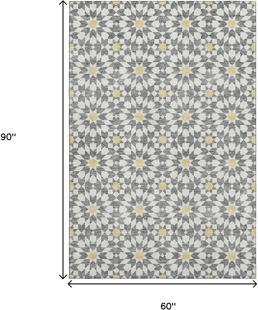 Gray Ivory And Gold Geometric Washable Area Rug With UV Protection Photo 3
