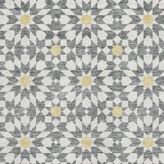 Gray Ivory And Gold Geometric Washable Area Rug With UV Protection Photo 3