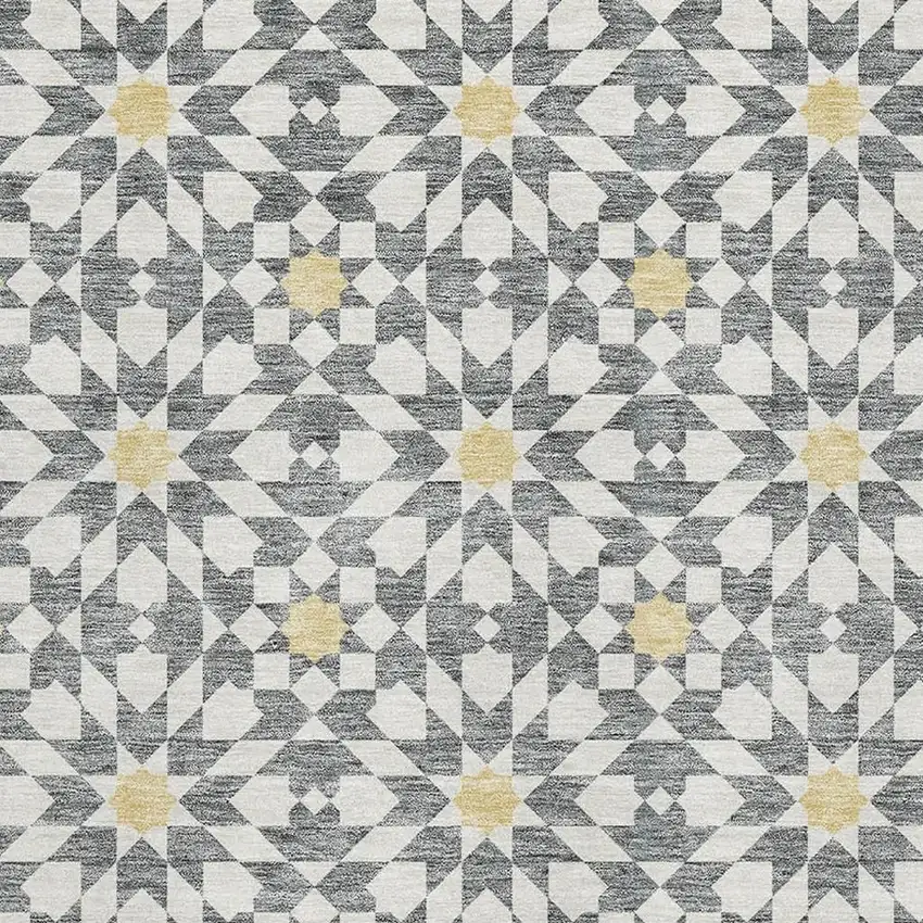 Gray Ivory And Gold Geometric Washable Area Rug With UV Protection Photo 3