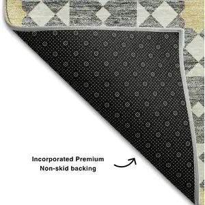 Photo of Gray Ivory And Gold Geometric Washable Area Rug With UV Protection