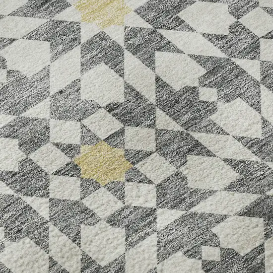 Gray Ivory And Gold Geometric Washable Area Rug With UV Protection Photo 9